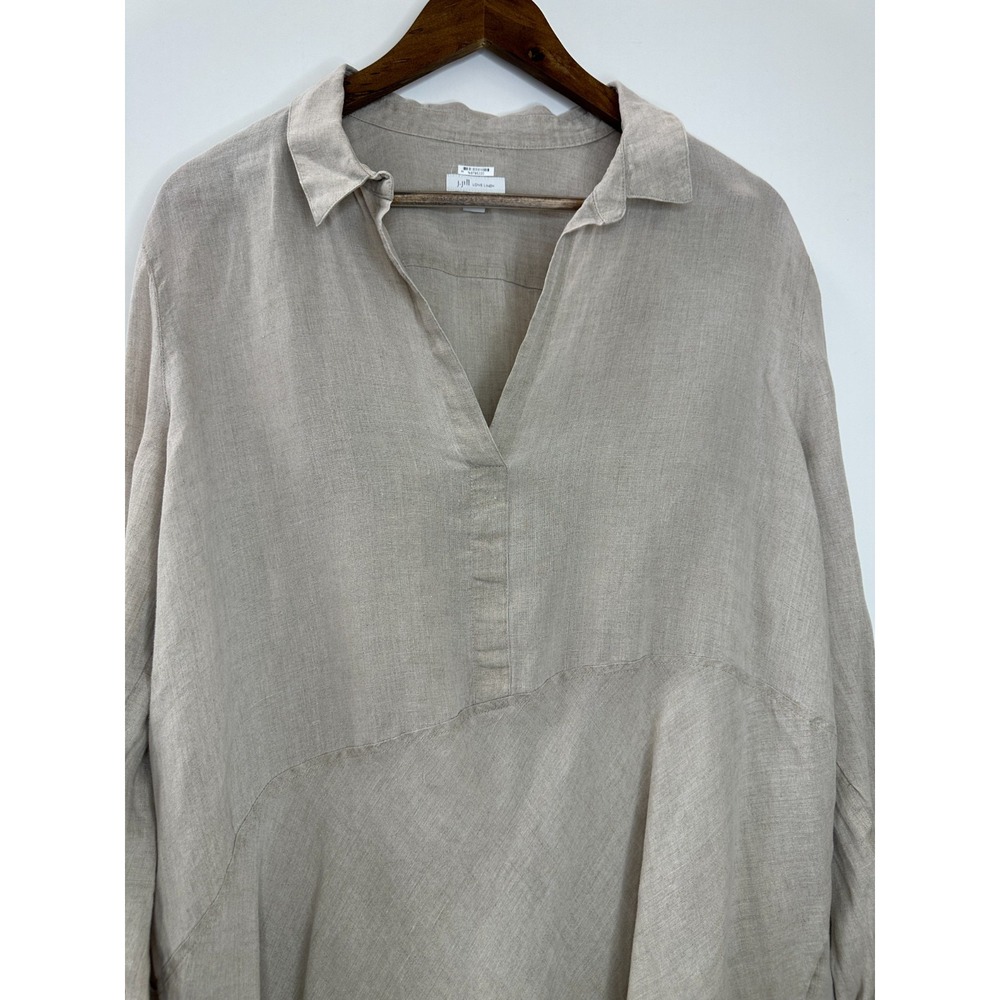 J.Jill Love Linen Beige V-Neck Asymmetrical Tunic Top XL Petite Lagonlook Relax - Picture 4 of 12